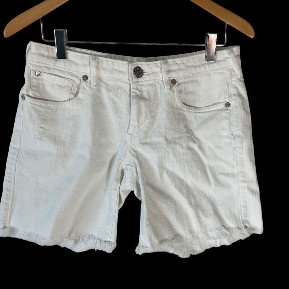 True‎ Religion Emma White Bermuda Short Flap Shorts Sz 26